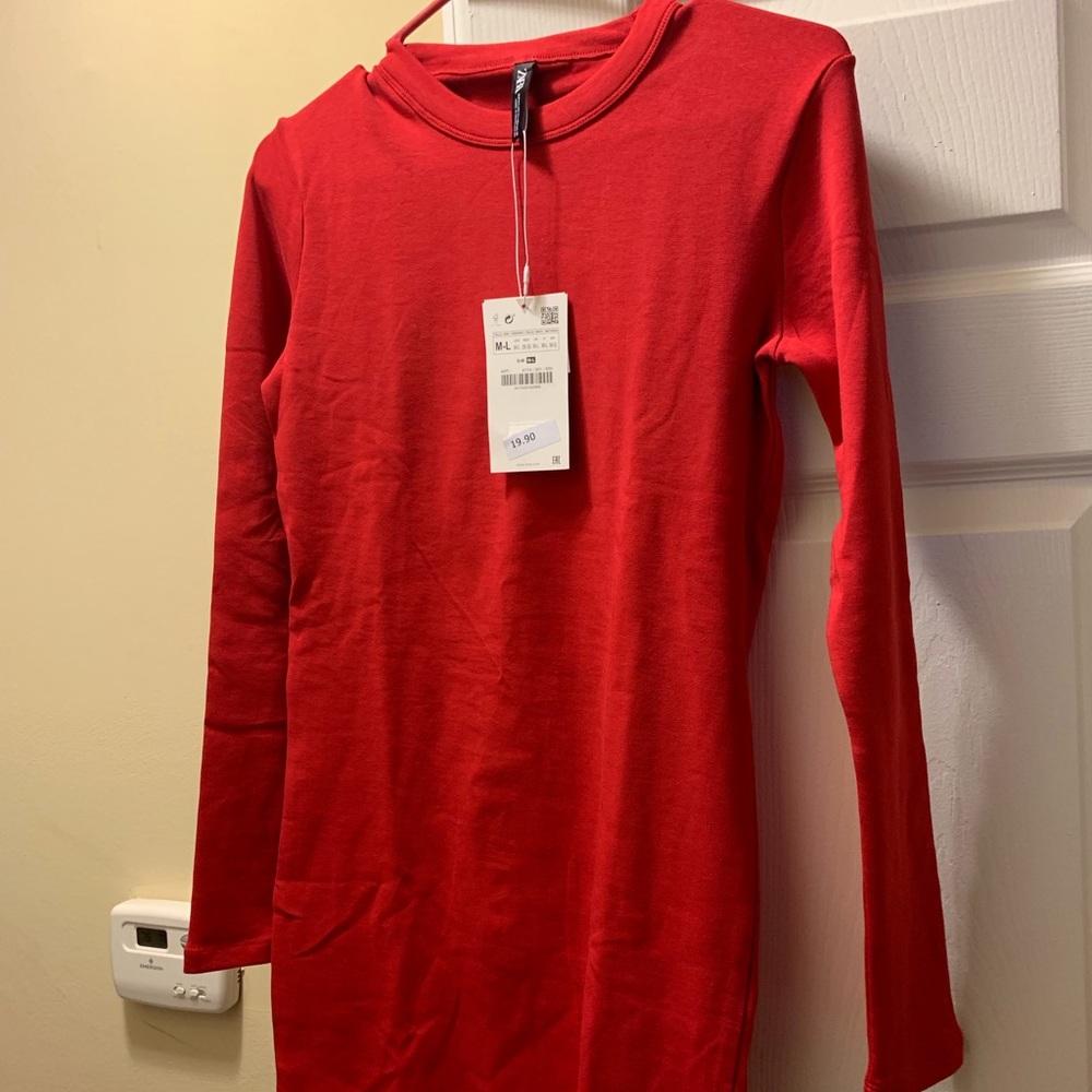 New ZARA Cotton Red Dress